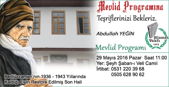 Mevlid Programına Teşriflerinizi Bekleriz.